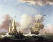 Monamy, Peter A Small Sailing boat and a merchantman at sea in a rising Wind oil painting artist